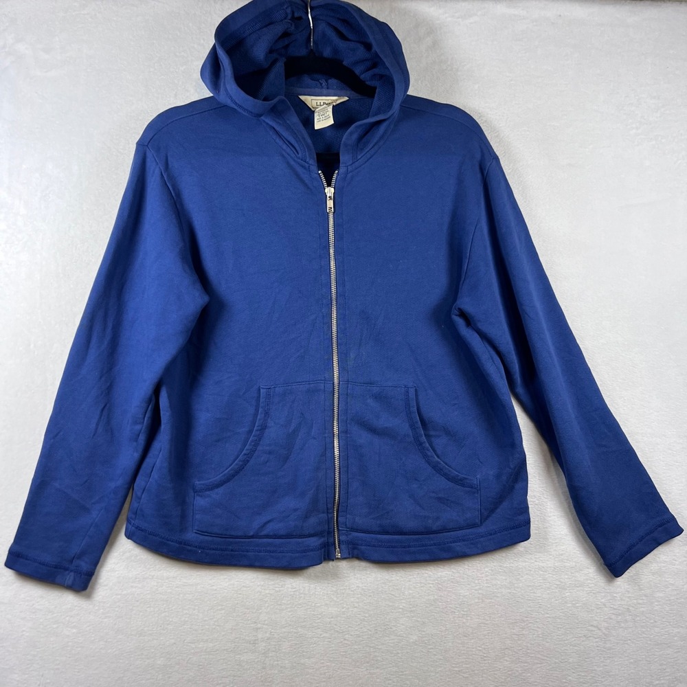 LL Bean Womens Full Zip Hoodie Blue 100% Cotton French Terry XS Regular